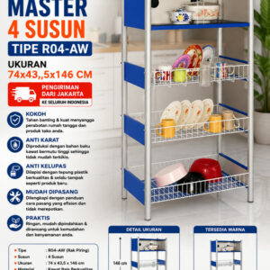 RAK PIRING MASTER 4 SUSUN TIPE R04-AW UKURAN 74×43,5×146 CM | RAJA RAK TOKO