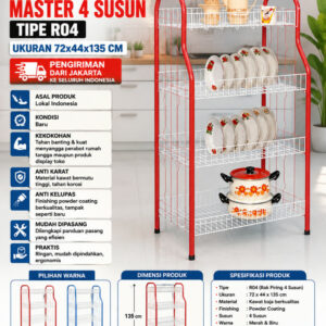 RAK PIRING MASTER 4 SUSUN TIPE R04 UKURAN 72x44x135 CM | RAJA RAK TOKO