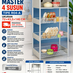 RAK PIRING MASTER 4 SUSUN TIPE R04-A UKURAN 72×43,5×146 CM | RAJA RAK TOKO