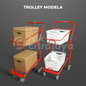 TROLLEY BELANJA BARANG TOKO RETAIL SUPERMARKET TIPE MODELA, WARNA MERAH & PUTIH, UKURAN 52x40x90 CM